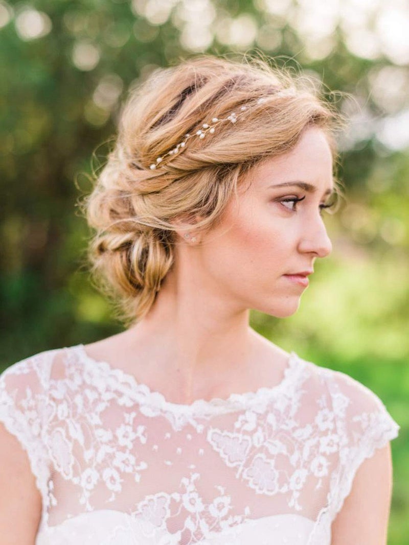 Catery Bridal Headbands Pearl Hair Vine Wedding Headpiece Bride Head Band Accessories for Women and Girls (Gold) - Image 5